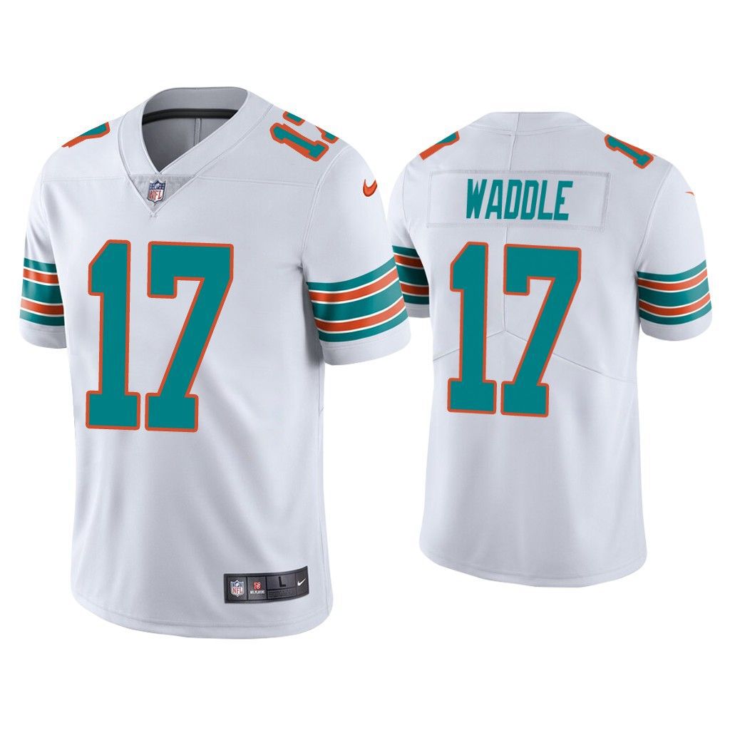 Men Miami Dolphins 17 Jaylen Waddle Nike White Vapor Limited NFL Jerseys